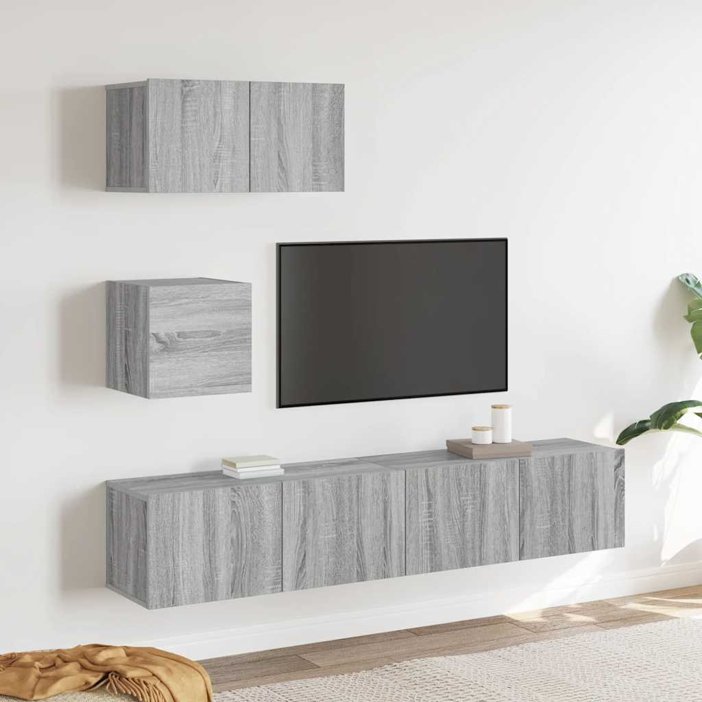 vidaXL 4-tlg. TV-Schrank-Set Grau Sonoma Holzwerkstoff
