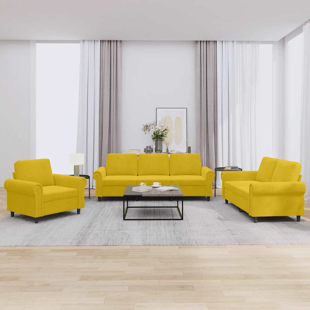 vidaXL 3-tlg. Sofagarnitur mit Kissen Gelb Samt