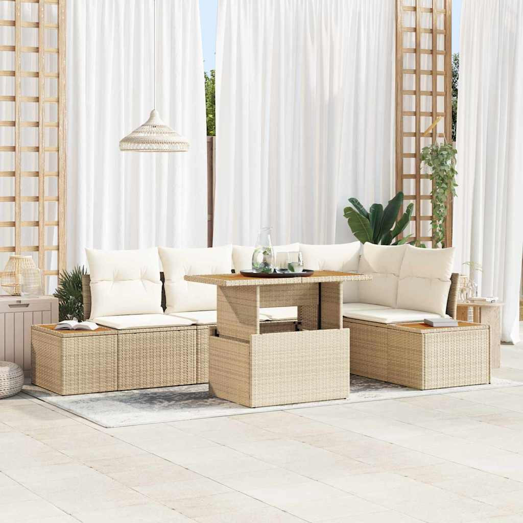 vidaXL Gartensofa-set 6 Stk. Beige Poly-Rattan