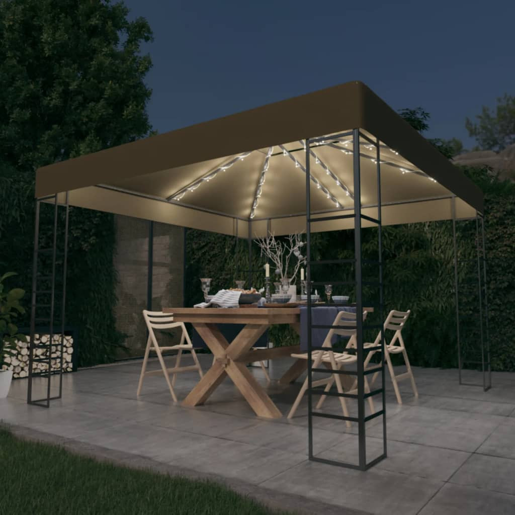 vidaXL Gartenzelt mit LED-Lichterkette 3x3 m Taupe