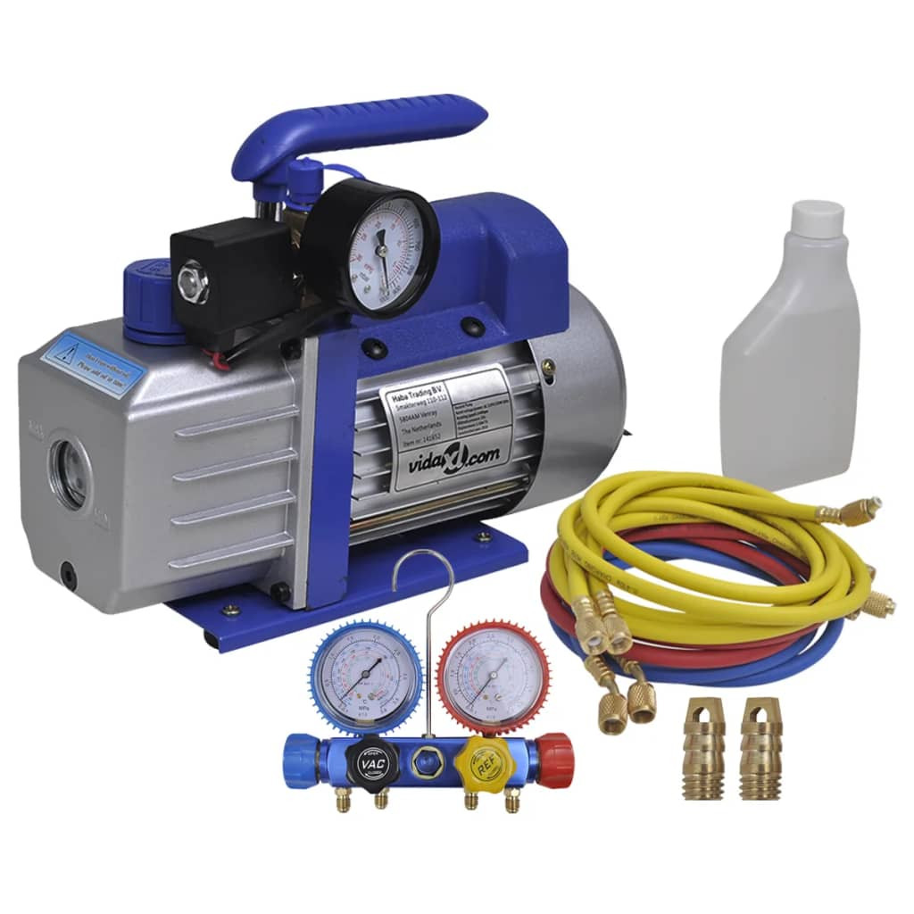vidaXL Vakuumpumpe Einstufig mit 4-Wege-Verteiler-Manometer Set