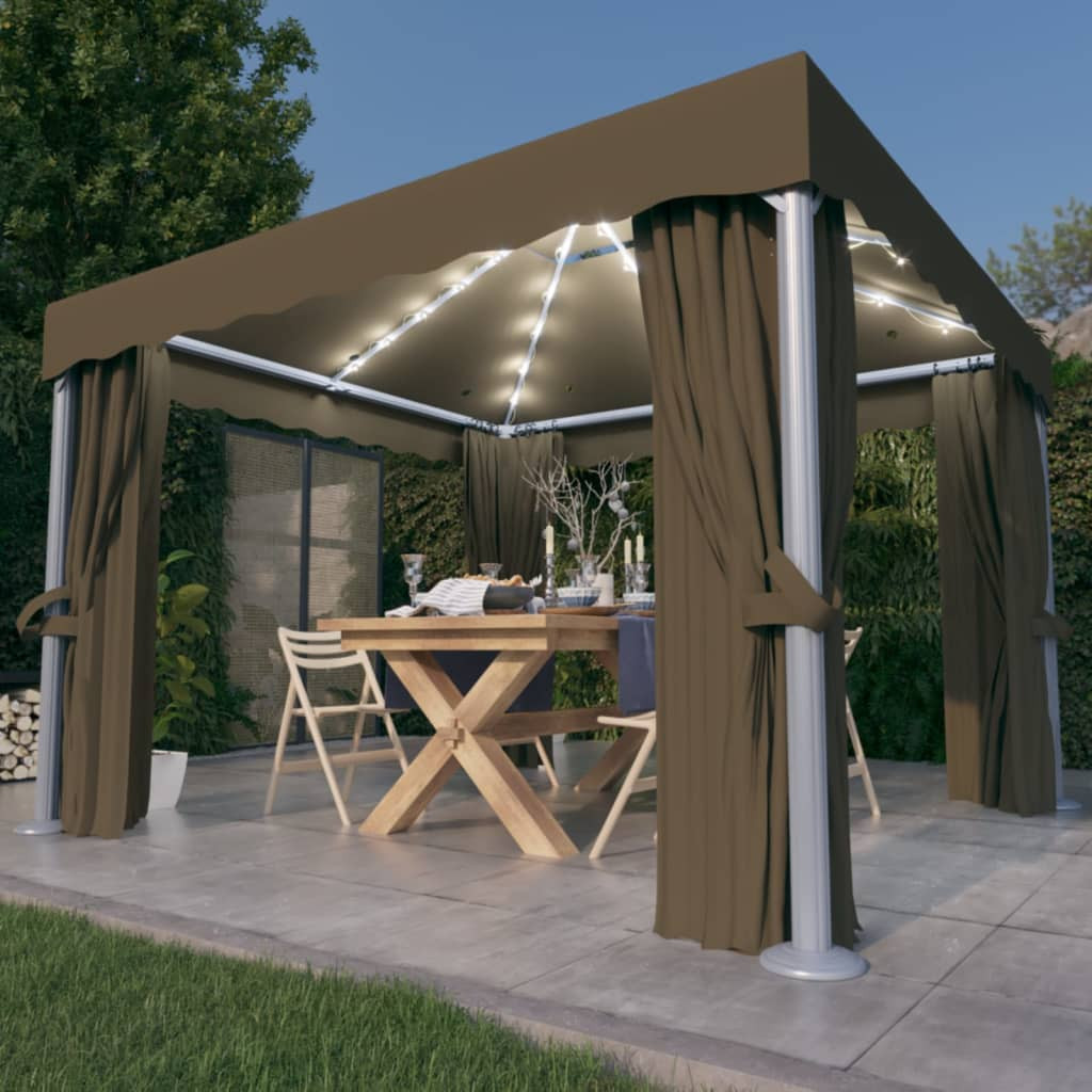 vidaXL Pavillon mit Vorhängen & LED-Lichterkette 3x3 m Taupe