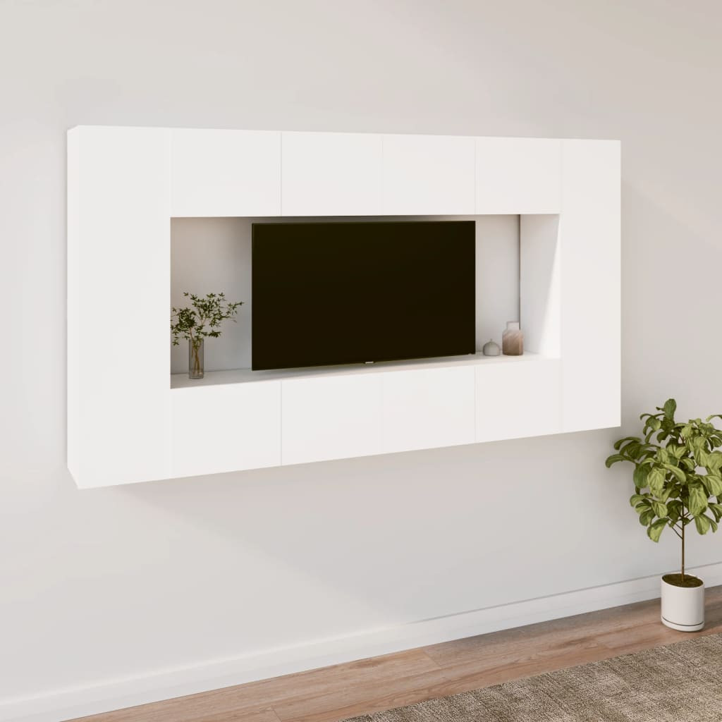 vidaXL 8-tlg. TV-Schrank-Set Weiß Holzwerkstoff