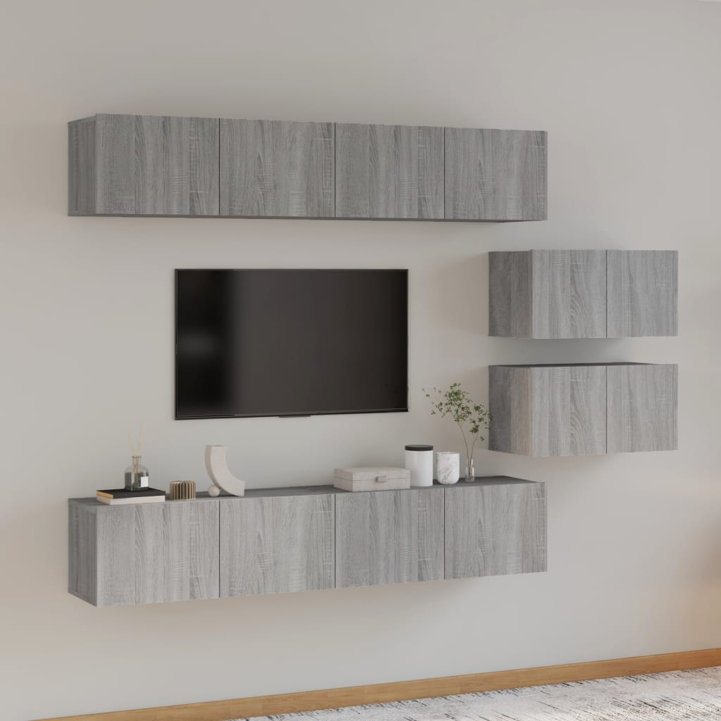 vidaXL 6-tlg. TV-Schrank-Set Grau Sonoma Holzwerkstoff
