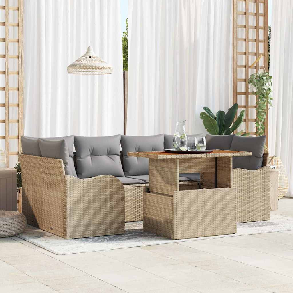 vidaXL Garten-Sofa-Set mit Kissen 7 pcs Beige und Hellgrau