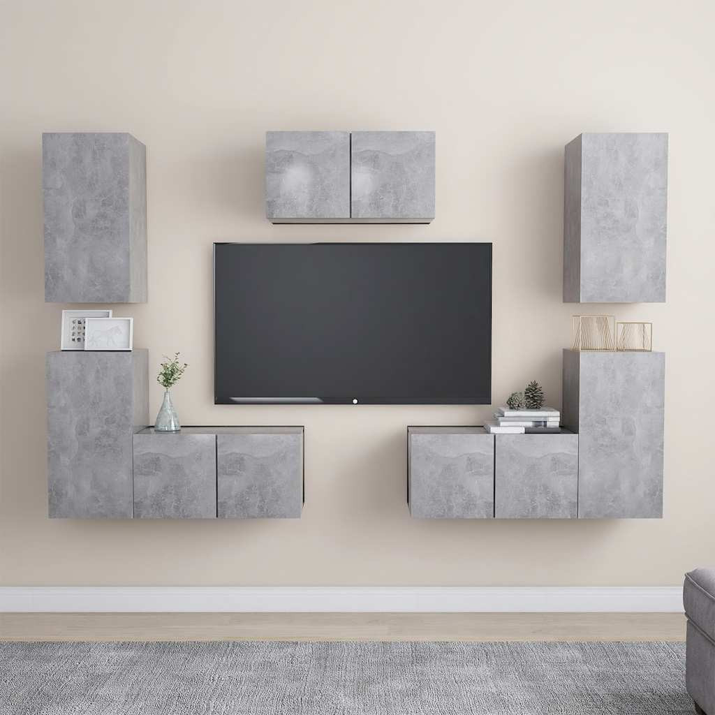 vidaXL 7-tlg. TV-Schrank-Set Betongrau Holzwerkstoff