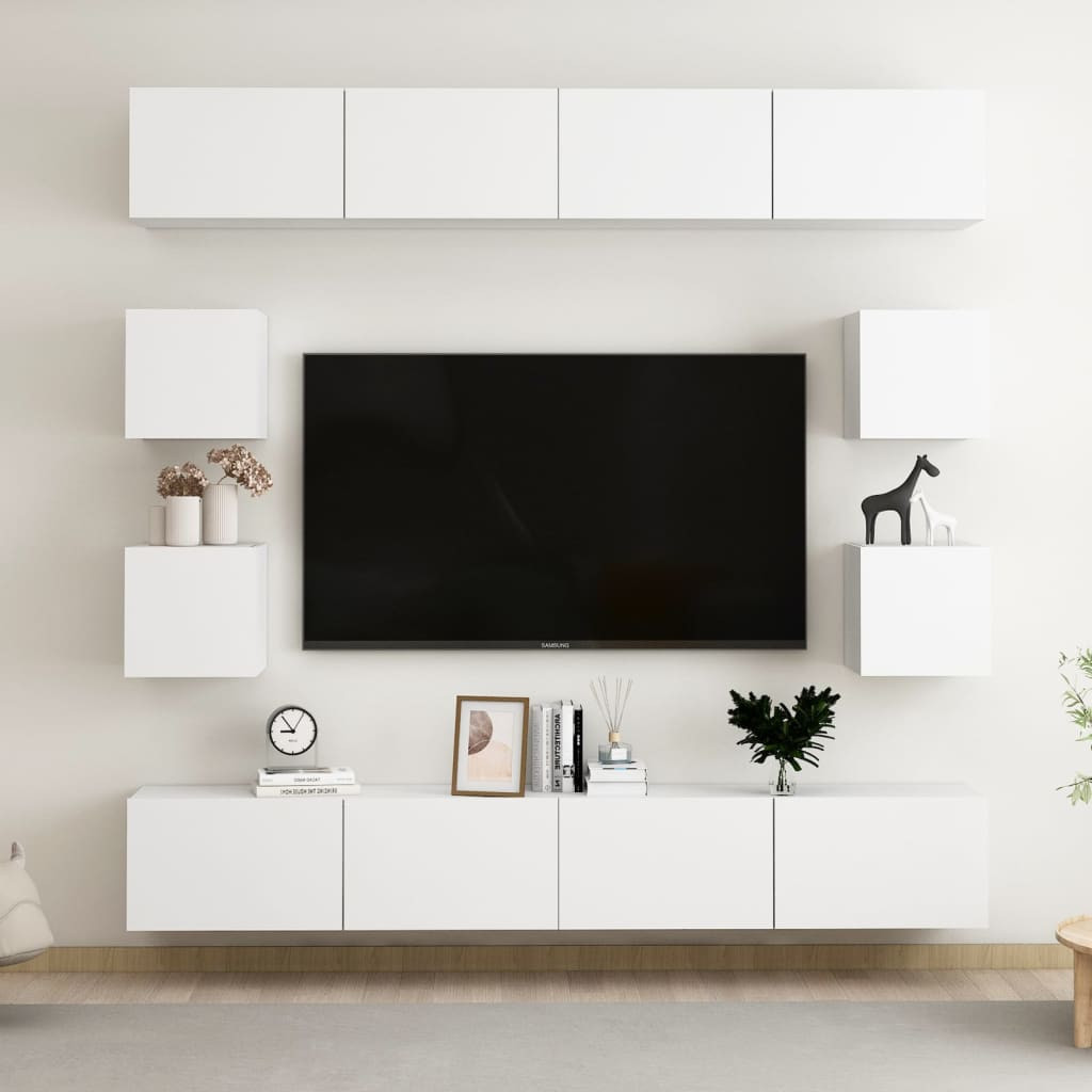 vidaXL 8-tlg. TV-Schrank-Set Weiß Holzwerkstoff