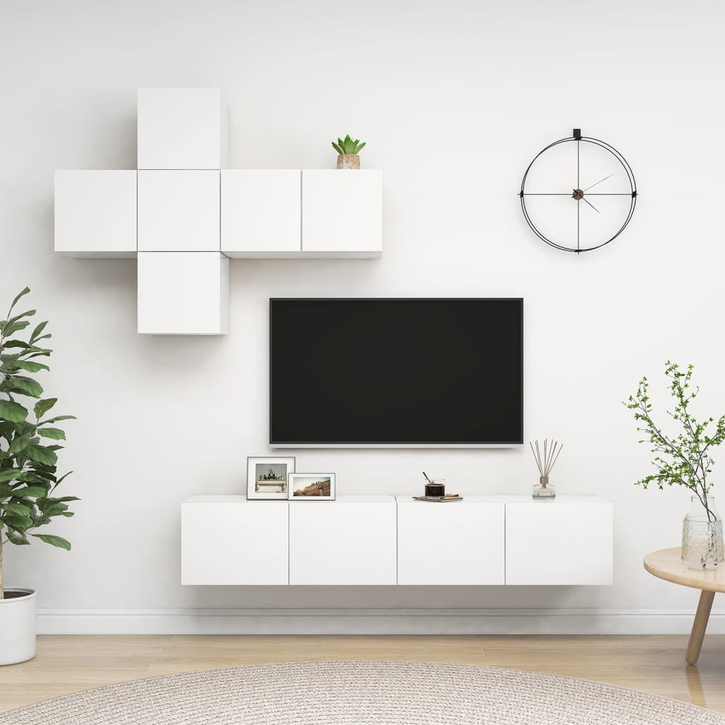 vidaXL 7-tlg. TV-Schrank-Set Weiß Holzwerkstoff