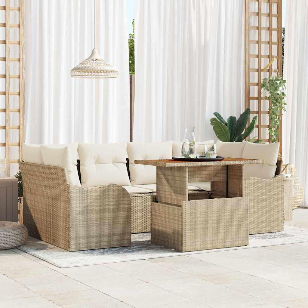vidaXL Garten-Sofa-Set mit Kissen 7 pcs Beige und Creme