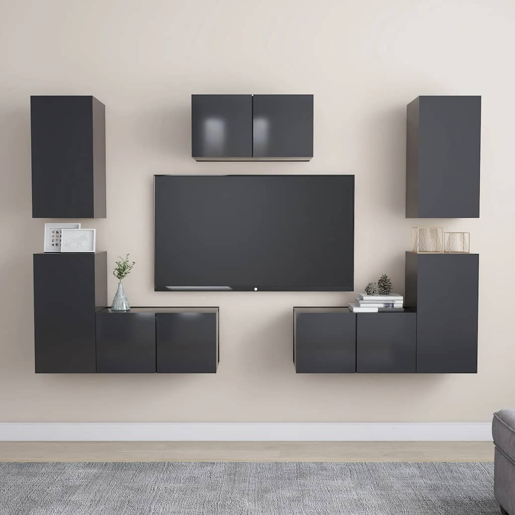 vidaXL 7-tlg. TV-Schrank-Set Grau Holzwerkstoff