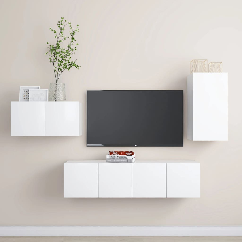 vidaXL 4-tlg. TV-Schrank-Set Weiß Holzwerkstoff