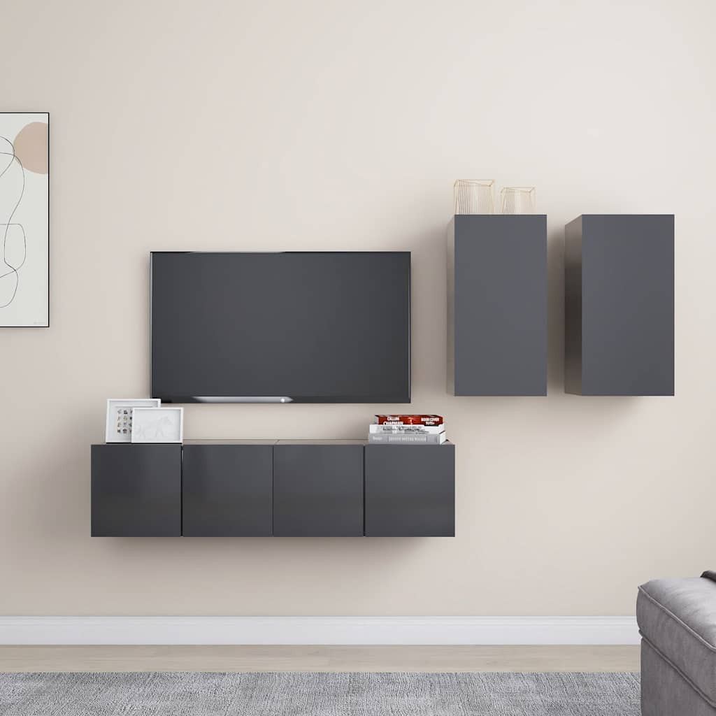 vidaXL 4-tlg. TV-Schrank-Set Grau Holzwerkstoff