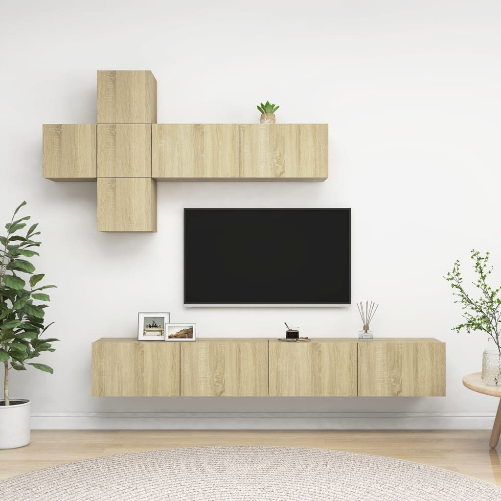vidaXL 7-tlg. TV-Schrank-Set Sonoma-Eiche Holzwerkstoff