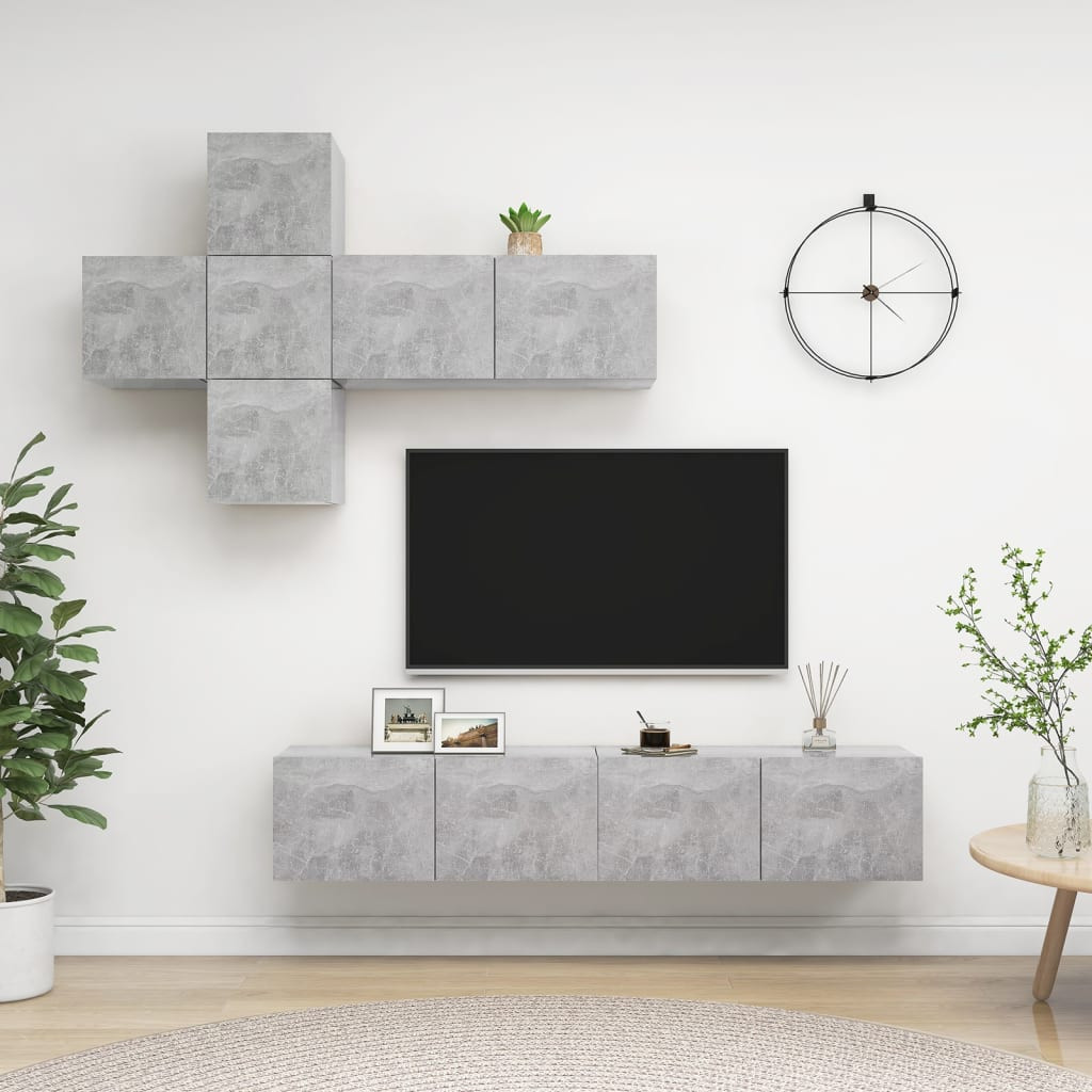 vidaXL 7-tlg. TV-Schrank-Set Betongrau Holzwerkstoff