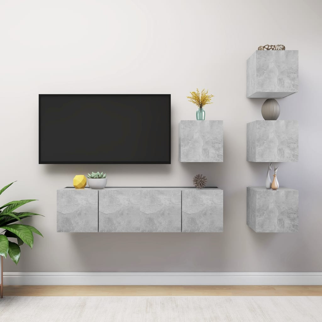 vidaXL 6-tlg. TV-Schrank-Set Betongrau Holzwerkstoff