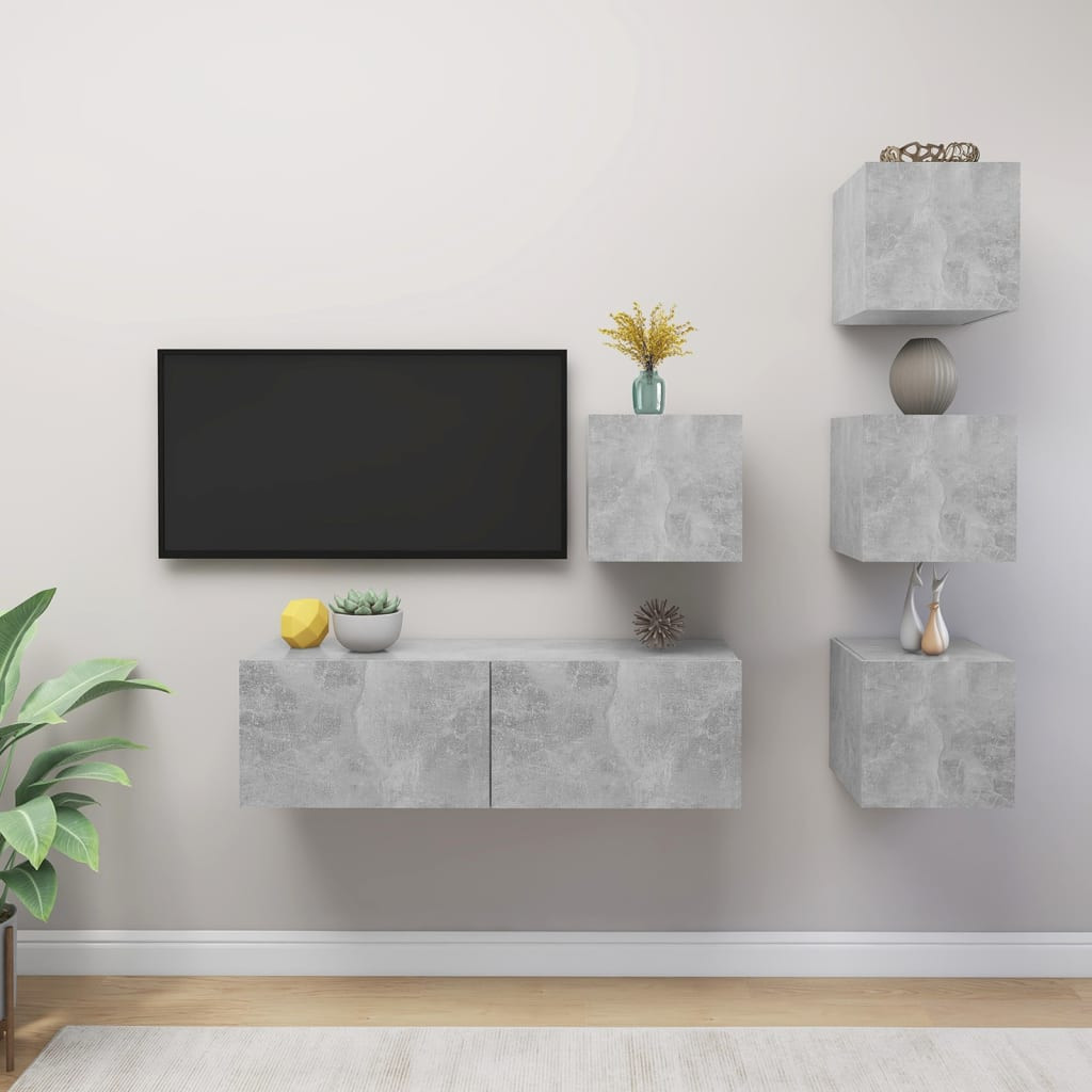 vidaXL 5-tlg. TV-Schrank-Set Betongrau Holzwerkstoff