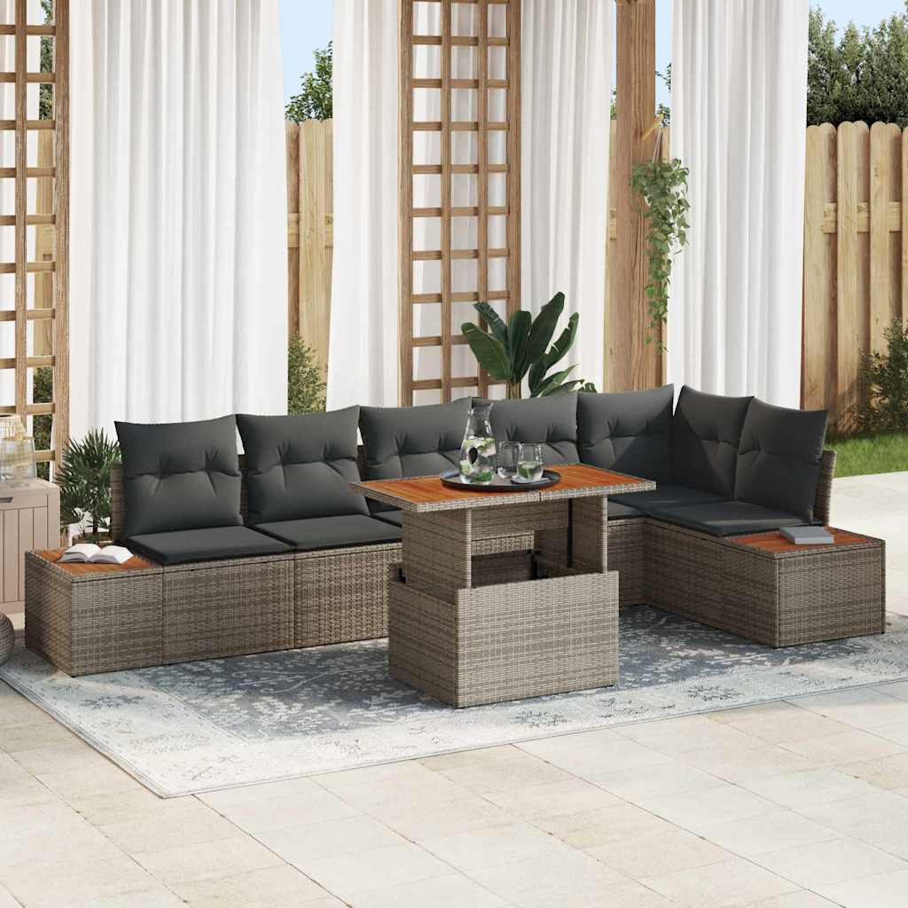 vidaXL Gartensofa-set 7 Stk. Grau Poly-Rattan