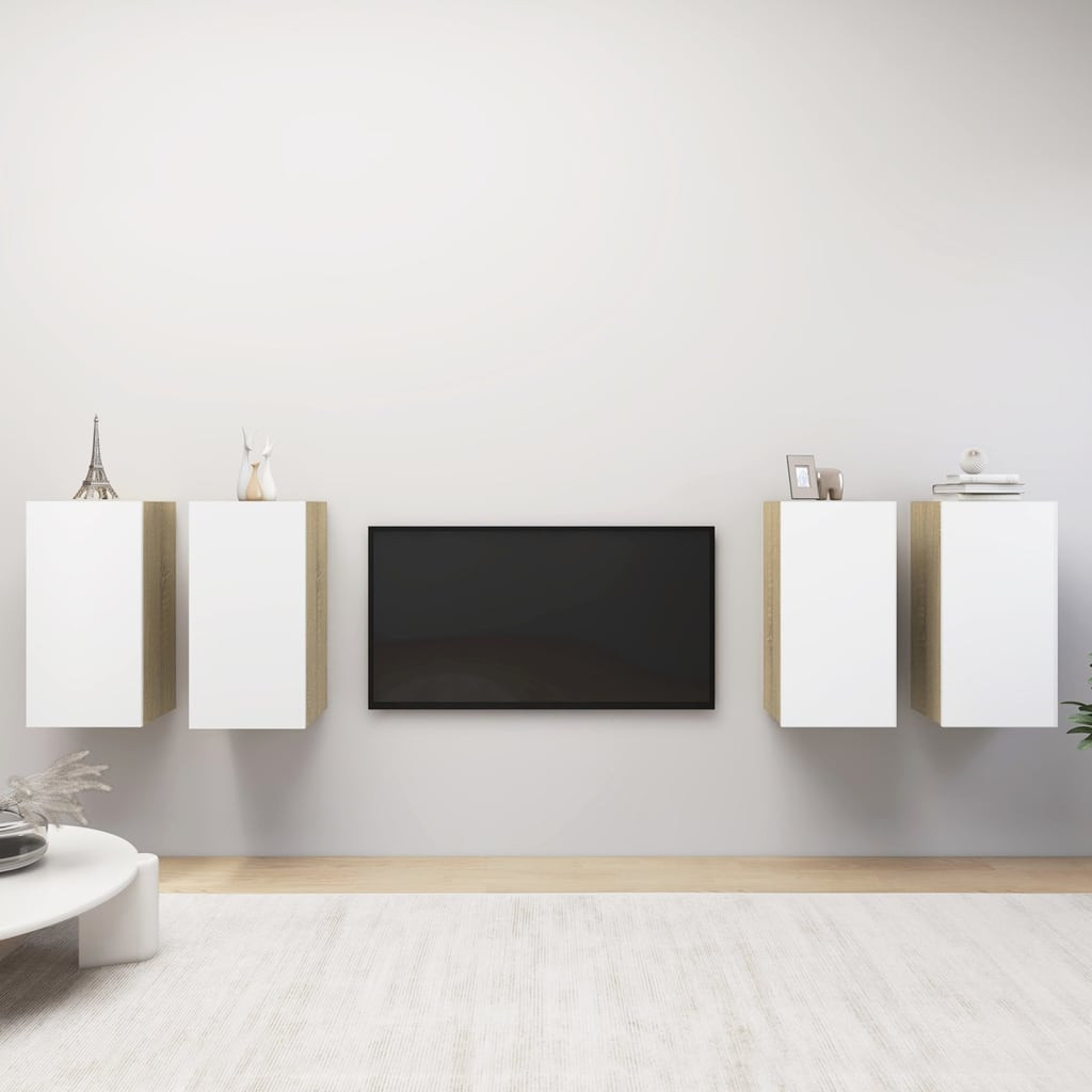 vidaXL TV-Schränke 4 Stk. Weiß Sonoma-Eiche 30,5x30x60cm Holzwerkstoff
