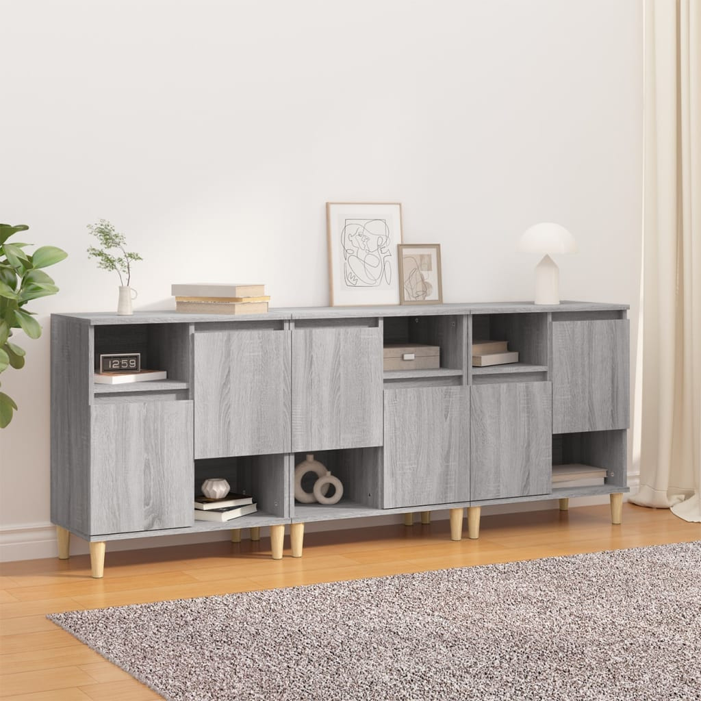 vidaXL Sideboards 3 Stk. Grau Sonoma 60x35x70 cm Holzwerkstoff