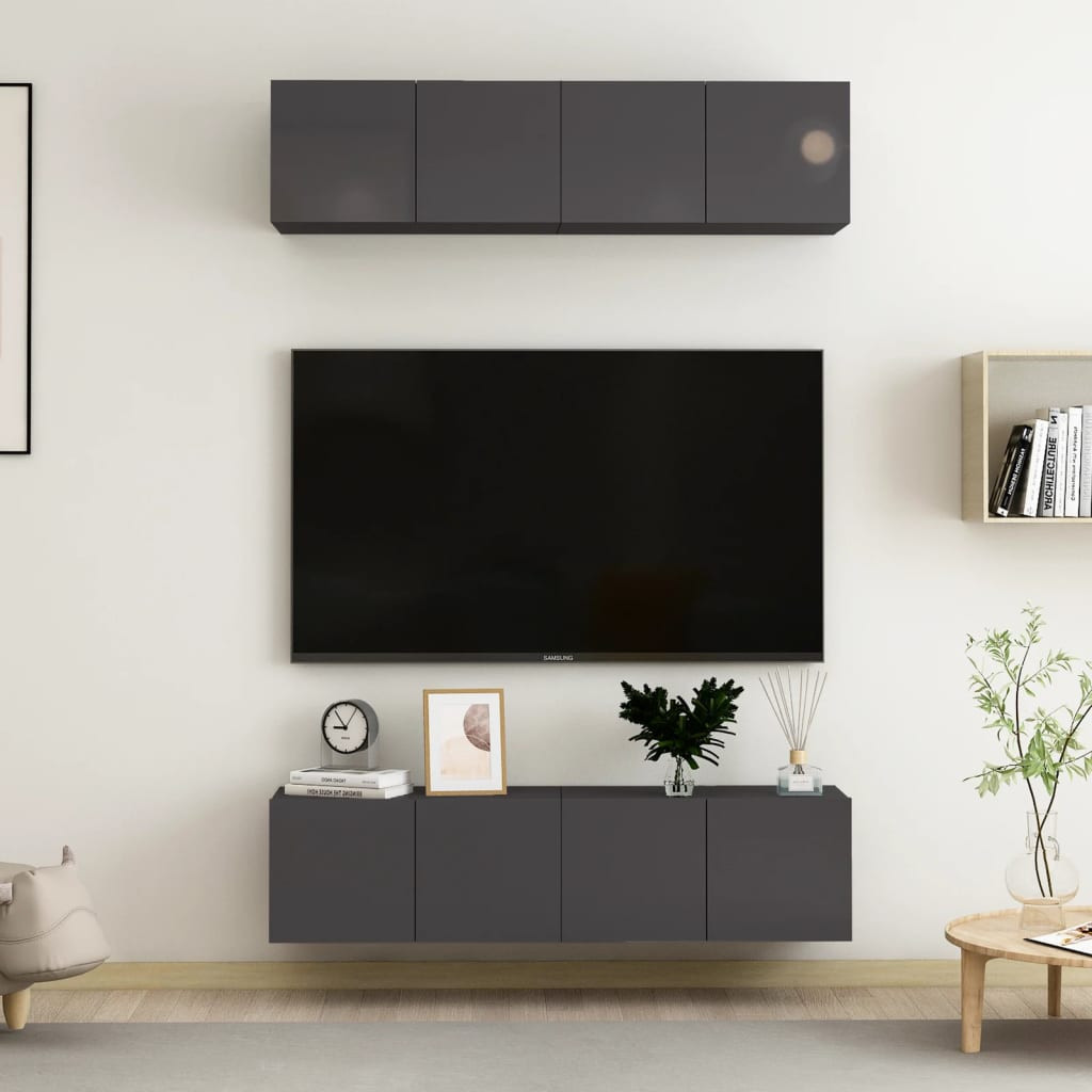 vidaXL TV-Schränke 4 Stk. Hochglanz-Grau 60x30x30 cm Holzwerkstoff