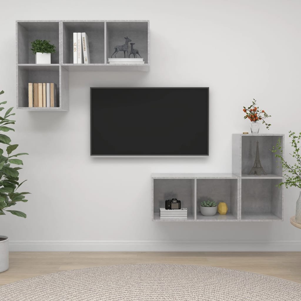 vidaXL TV-Wandschränke 4 Stk. Betongrau Holzwerkstoff