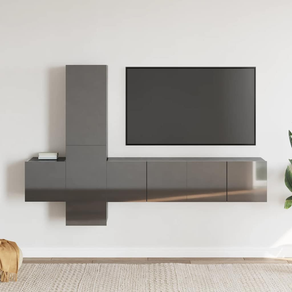 vidaXL 5-tlg. TV-Schrank-Set Hochglanz-Grau Holzwerkstoff