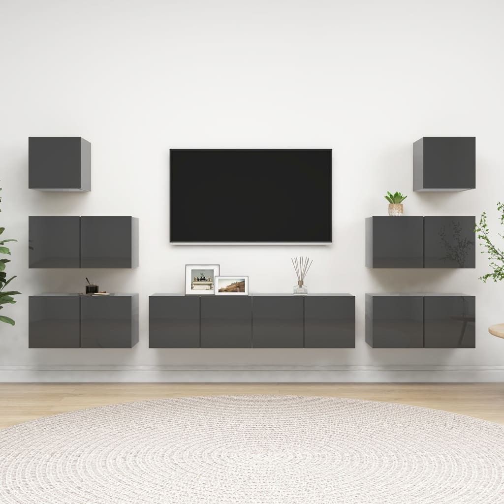 vidaXL 8-tlg. TV-Schrank-Set Hochglanz-Grau Holzwerkstoff