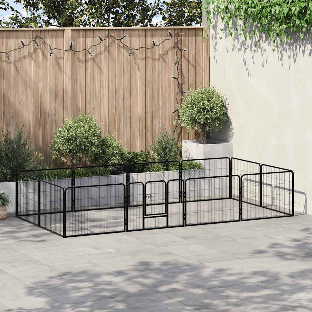 vidaXL Hunde-Laufgitter 12 Paneele Stahl 80x60 cm Schwarz