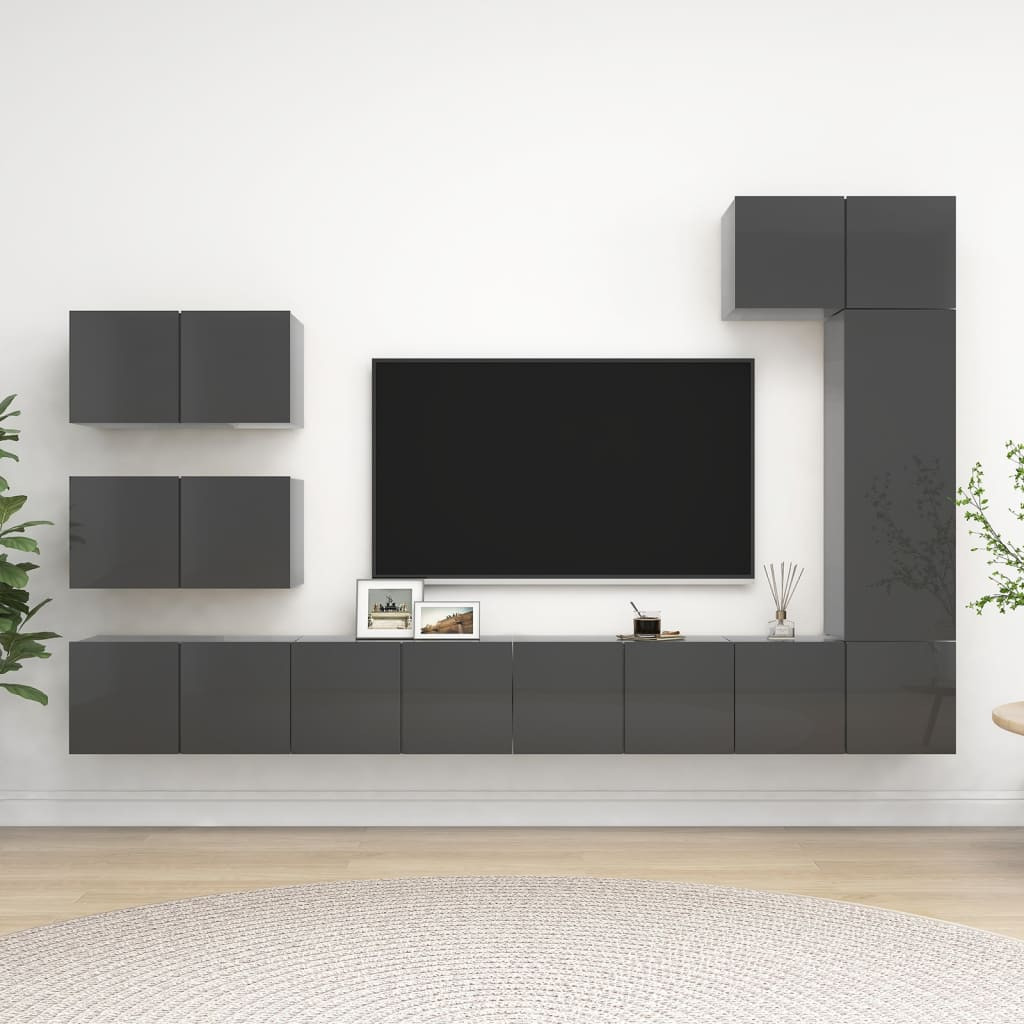 vidaXL 8-tlg. TV-Schrank-Set Hochglanz-Grau Holzwerkstoff
