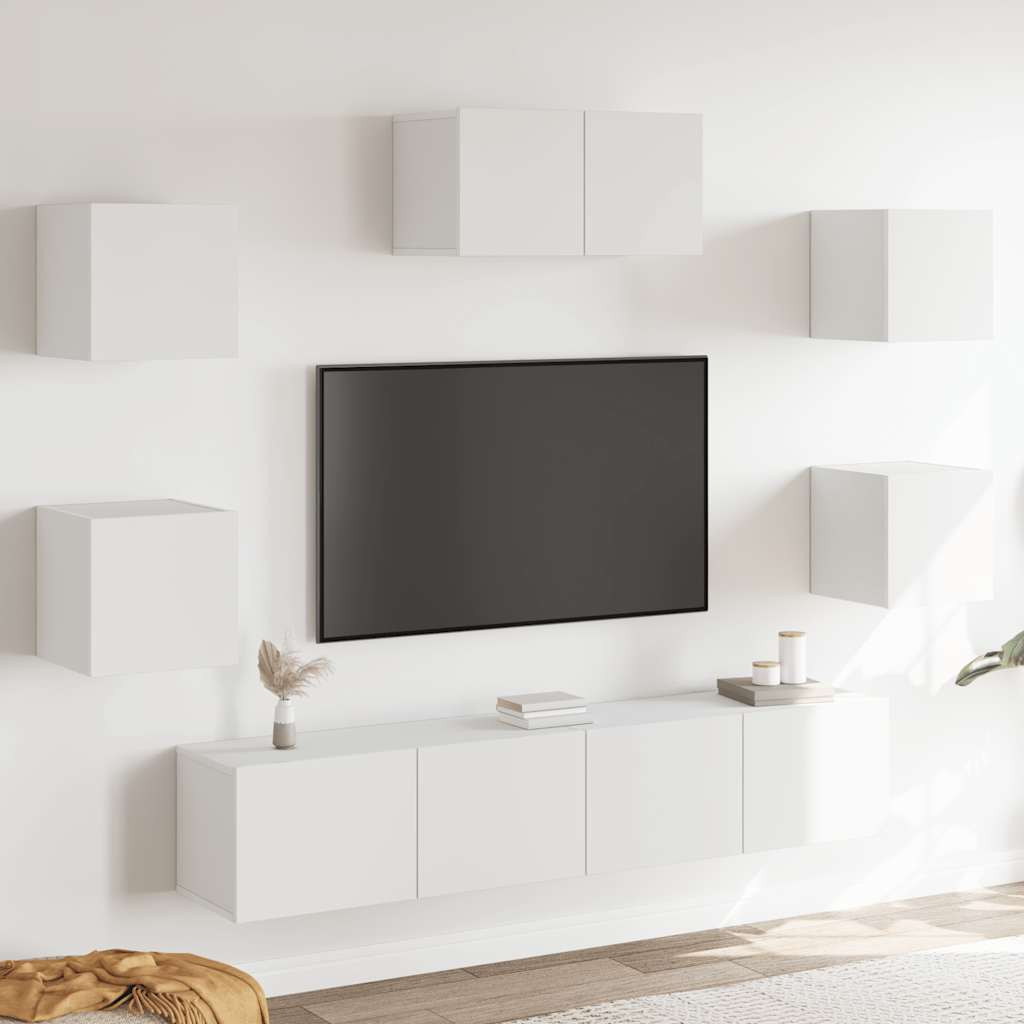 vidaXL 7-tlg. TV-Schrank-Set Weiß Holzwerkstoff