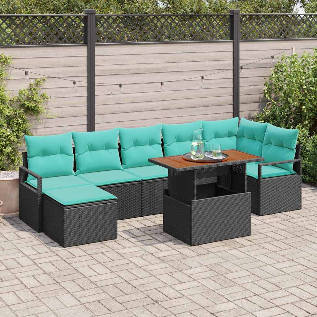 vidaXL Gartensofa-set 8 pcs Schwarz und Türkis Poly-Rattan