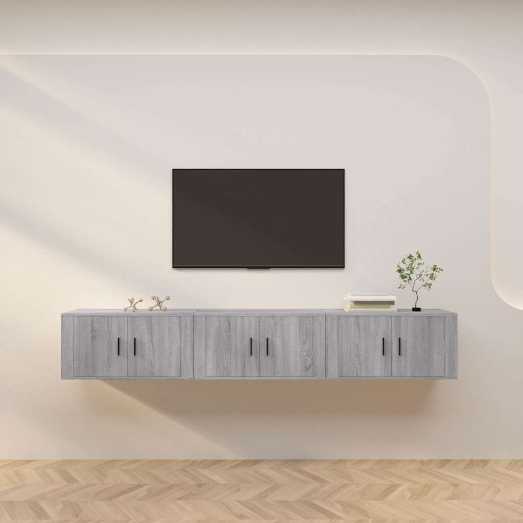 vidaXL TV-Wandschränke 3 Stk. Grau Sonoma 80x34,5x40 cm