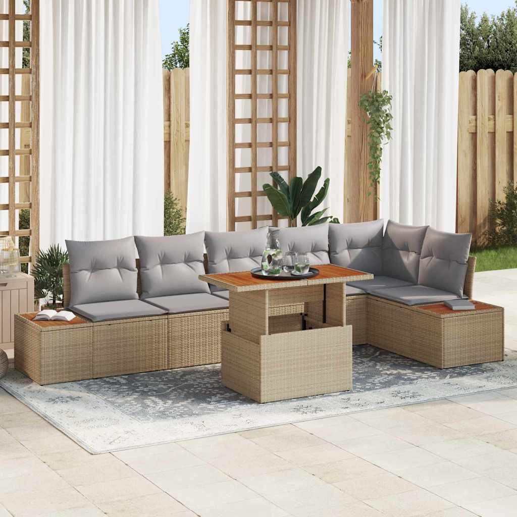 vidaXL Gartensofa-set 7 Stk. Beige Poly-Rattan