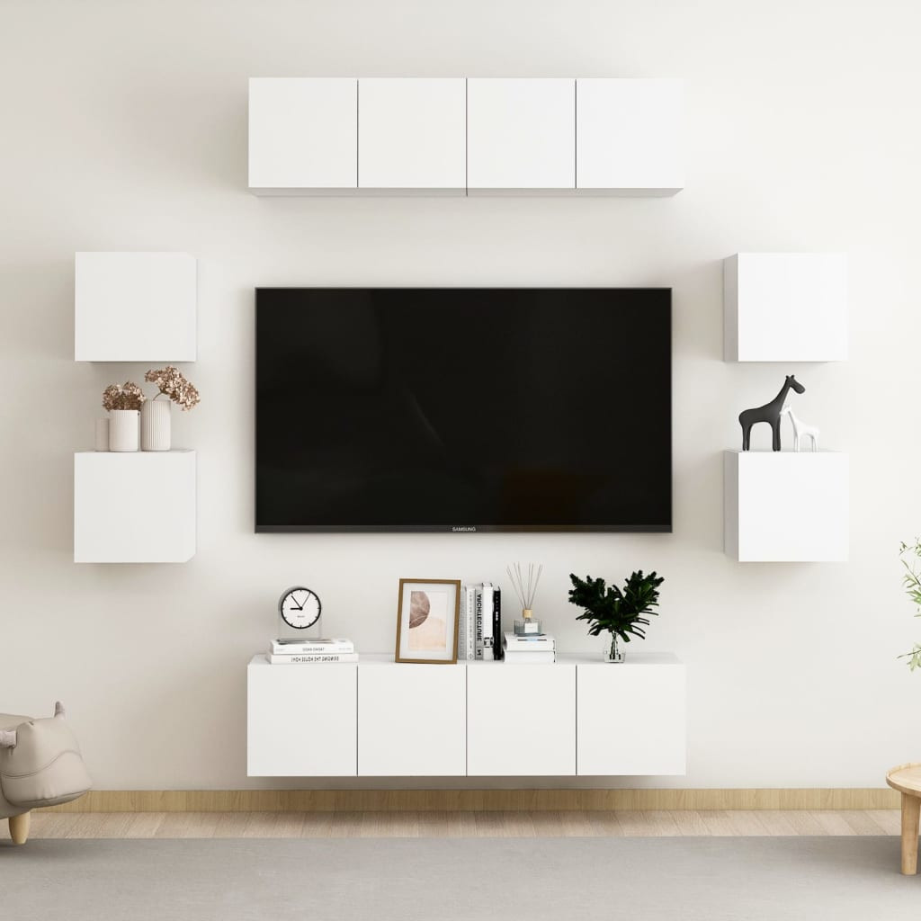 vidaXL 8-tlg. TV-Schrank-Set Weiß Holzwerkstoff