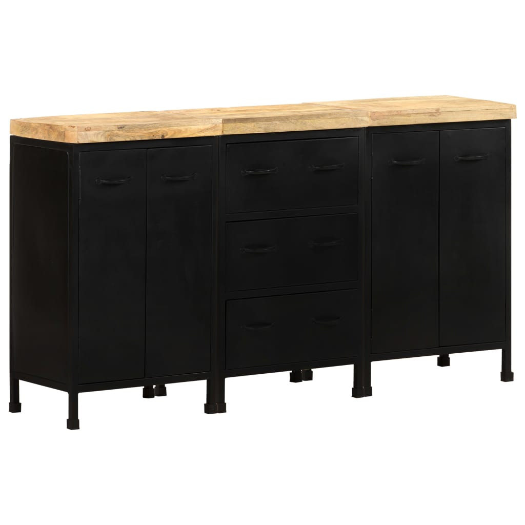 vidaXL Sideboard mit 3 Schubladen und 4 Türen Raues Mangoholz