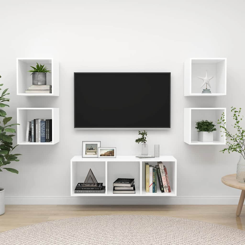 vidaXL 5-tlg. TV-Schrank-Set Weiß Holzwerkstoff