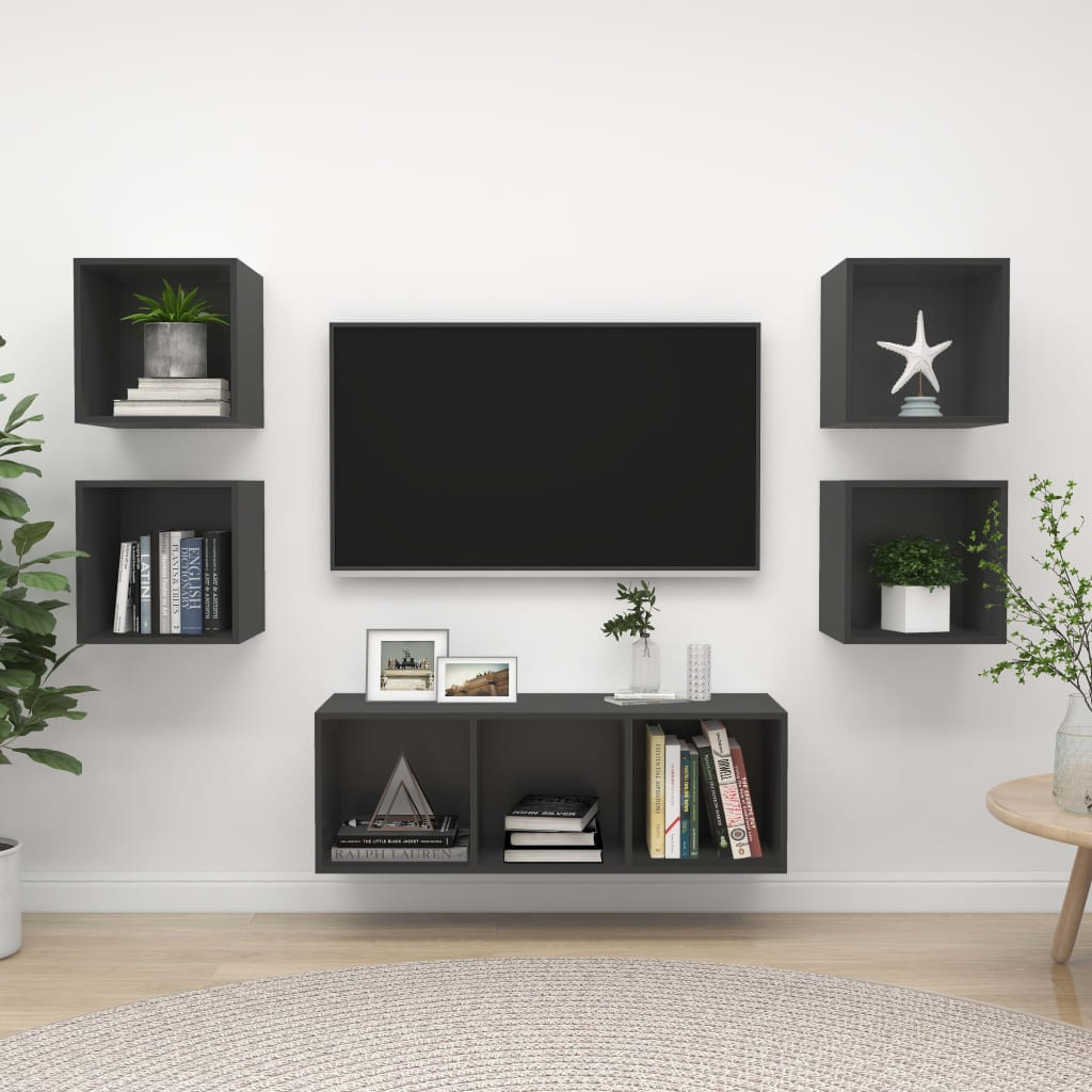 vidaXL 5-tlg. TV-Schrank-Set Grau Holzwerkstoff
