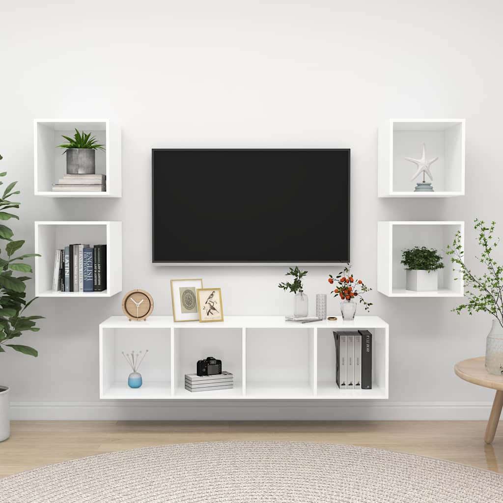 vidaXL 5-tlg. TV-Schrank-Set Weiß Holzwerkstoff