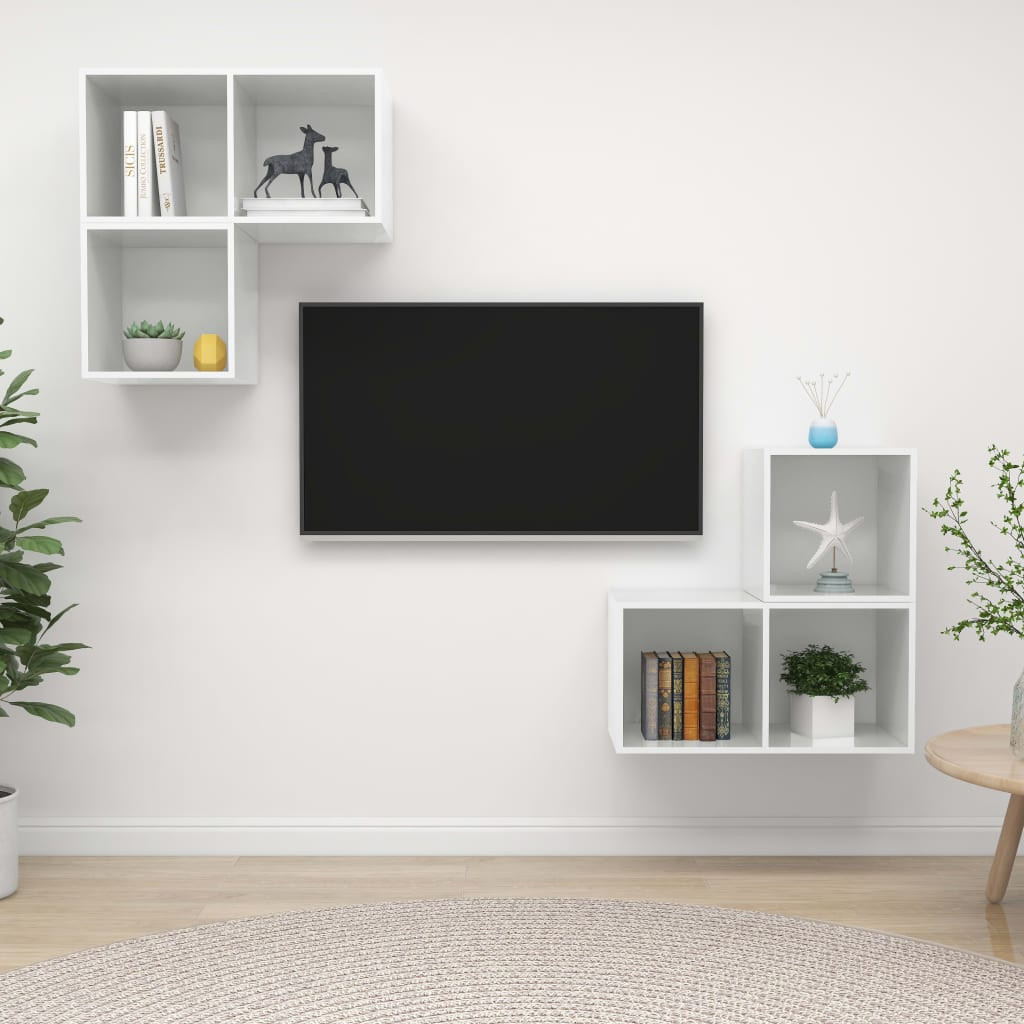 vidaXL 4-tlg. TV-Schrank-Set Hochglanz-Weiß Holzwerkstoff