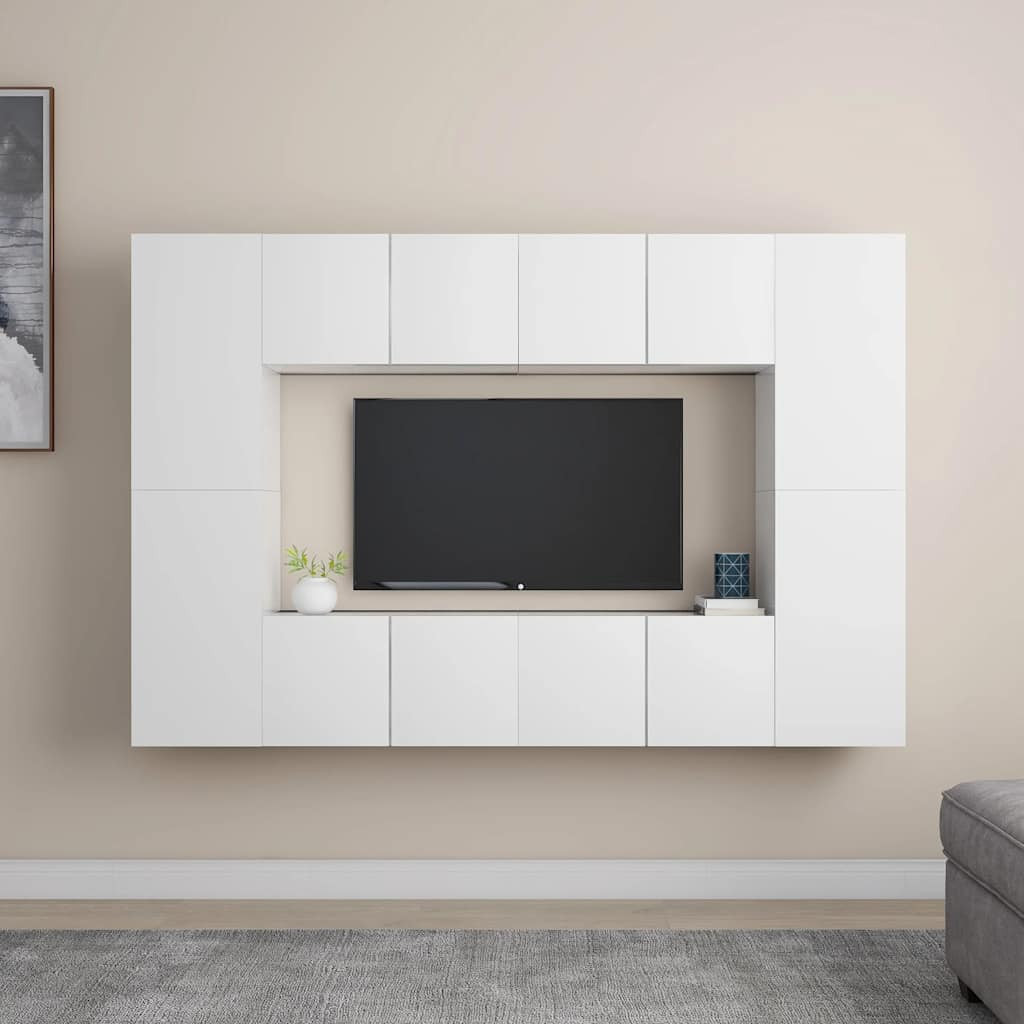 vidaXL 8-tlg. TV-Schrank-Set Weiß Holzwerkstoff