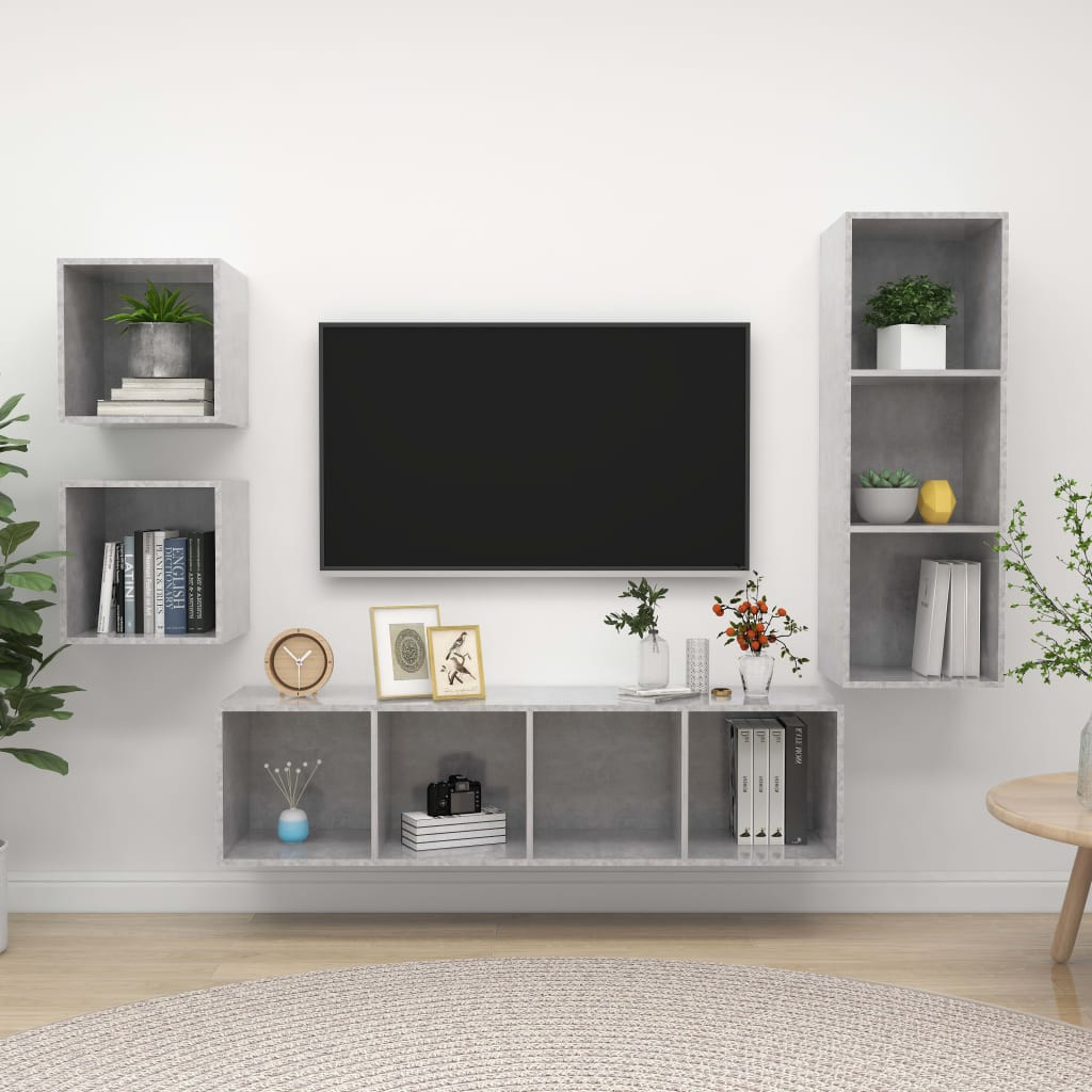 vidaXL 4-tlg. TV-Schrank-Set Betongrau Holzwerkstoff