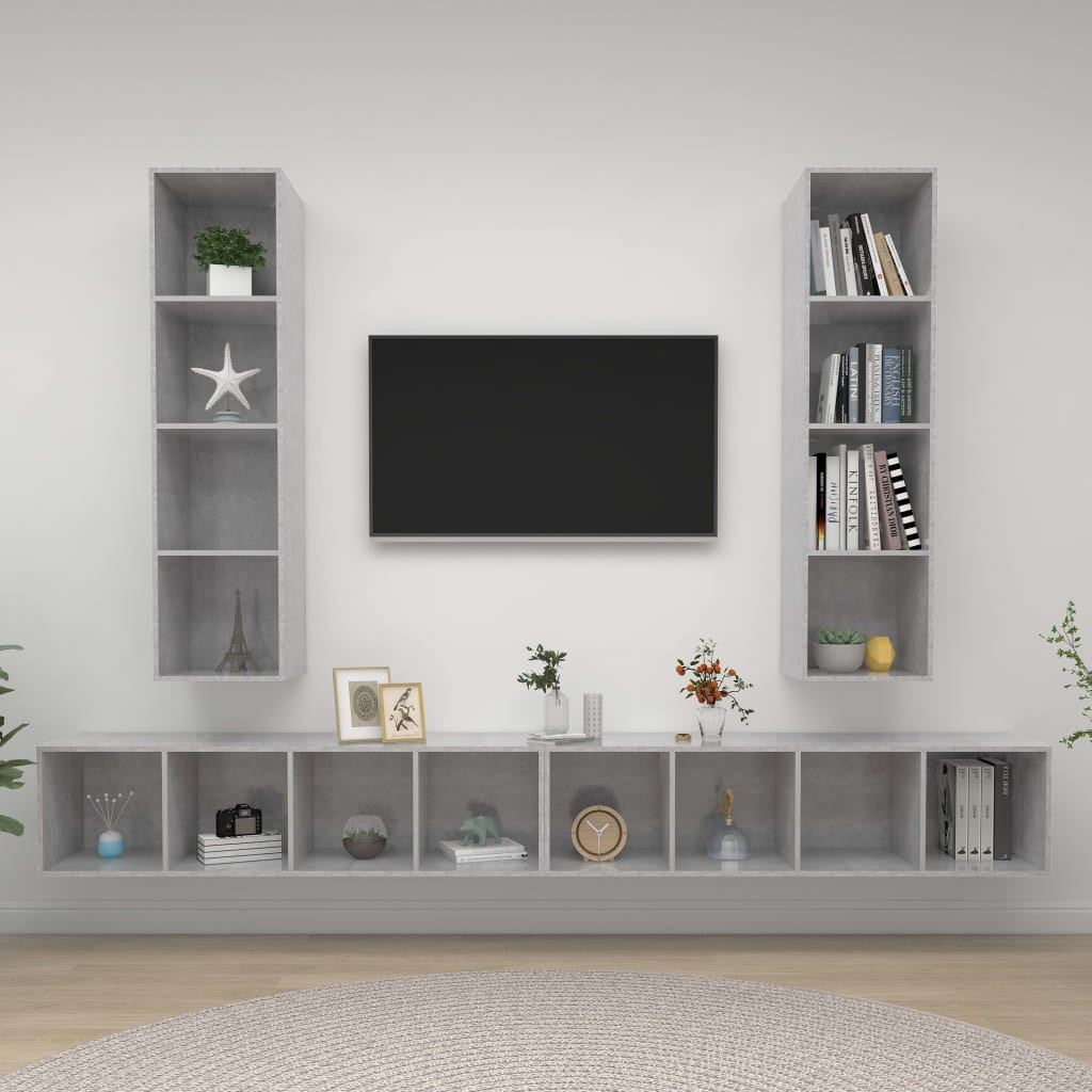 vidaXL TV-Wandschränke 4 Stk. Betongrau Holzwerkstoff