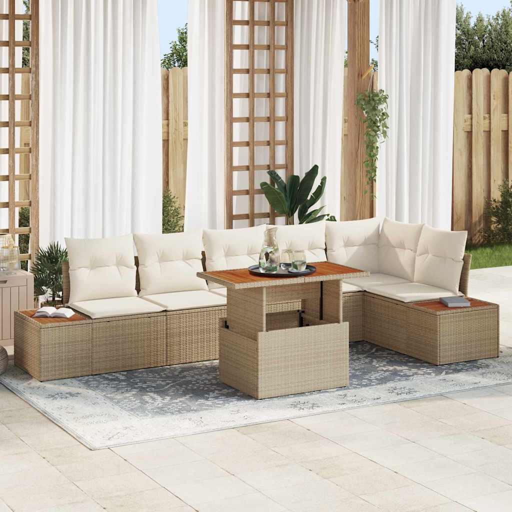 vidaXL Gartensofa-set 7 Stk. Beige Poly-Rattan