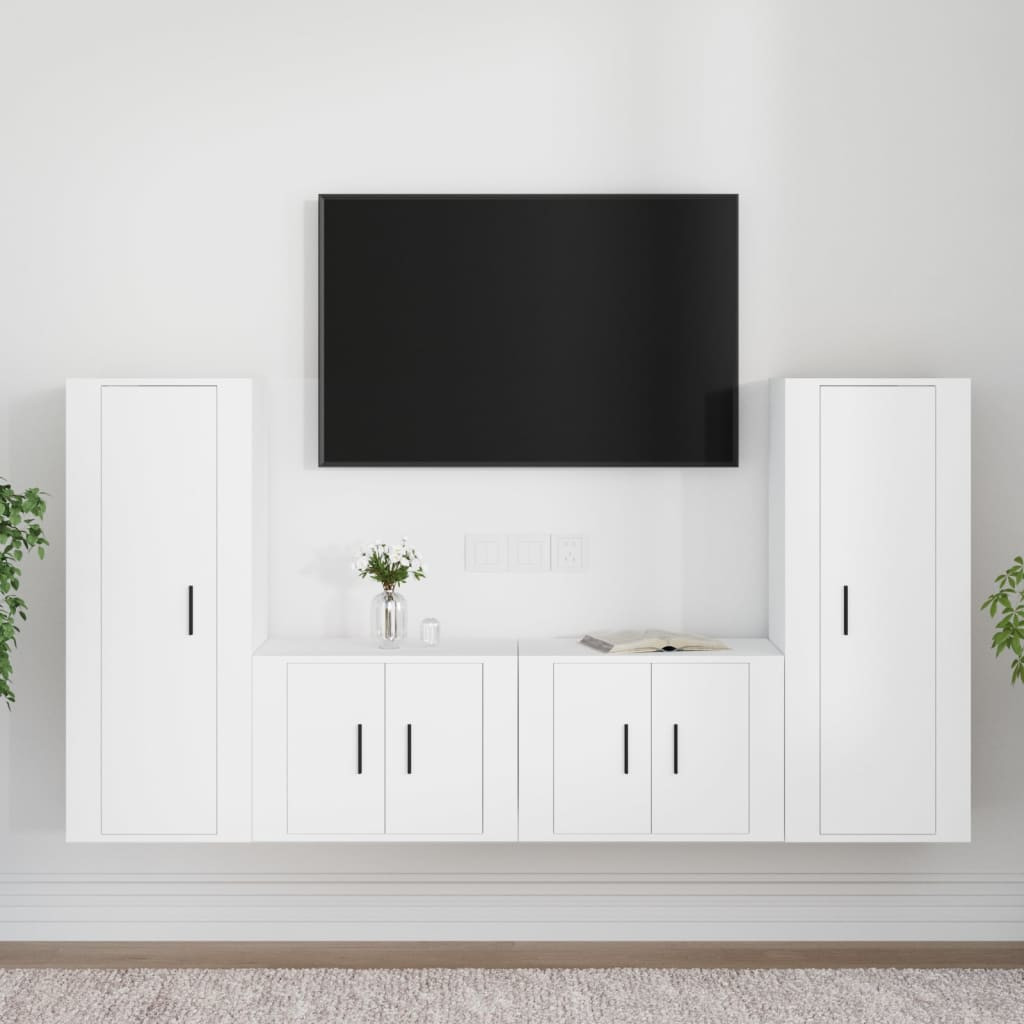 vidaXL 4-tlg. TV-Schrank-Set Weiß Holzwerkstoff