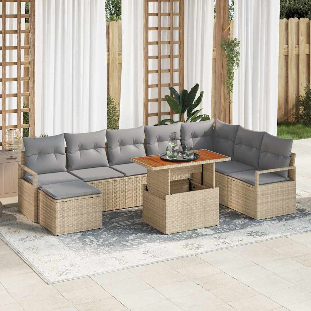 vidaXL Gartensofa-set 9 pcs Beige und Grau