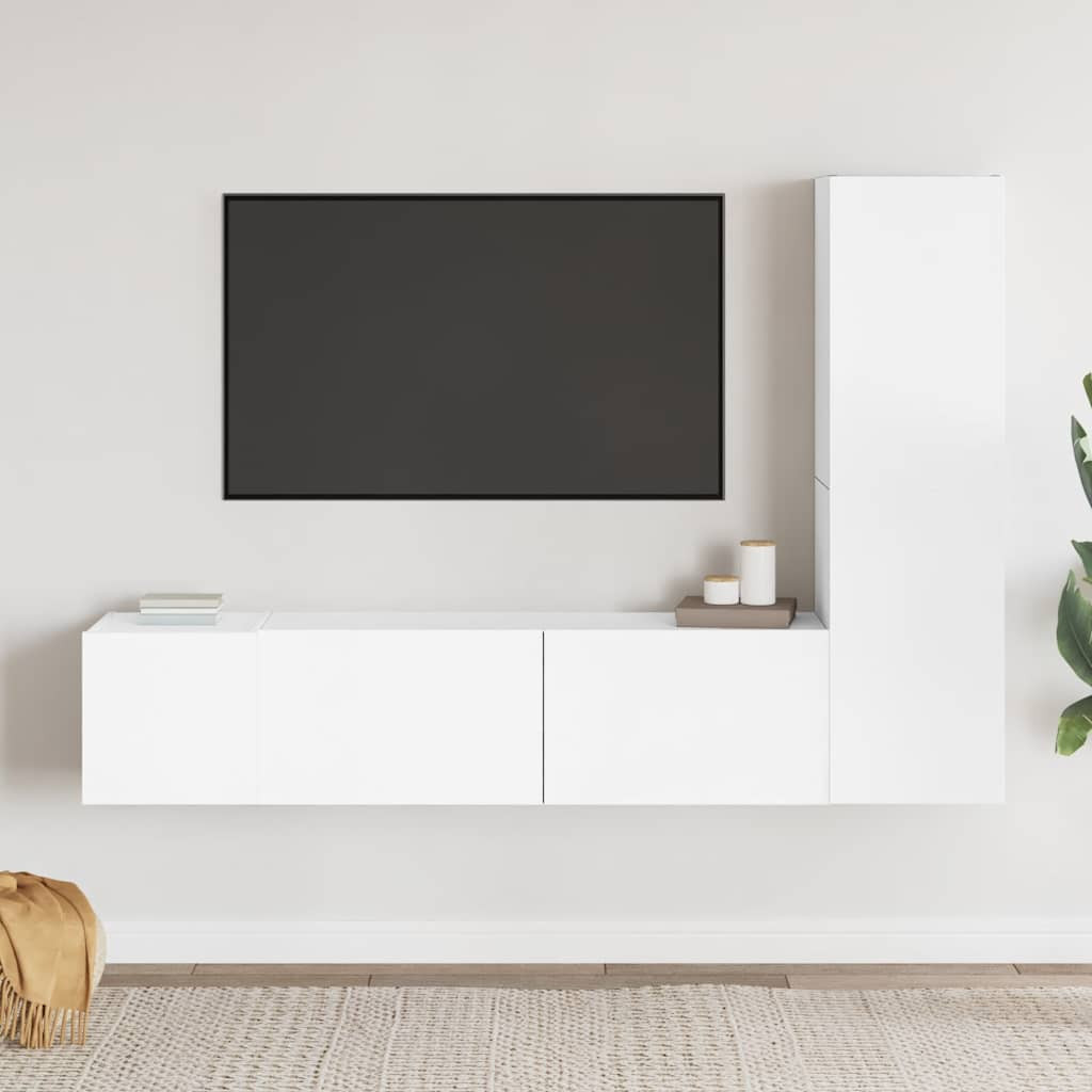 vidaXL 3-tlg. TV-Schrank-Set Weiß Holzwerkstoff