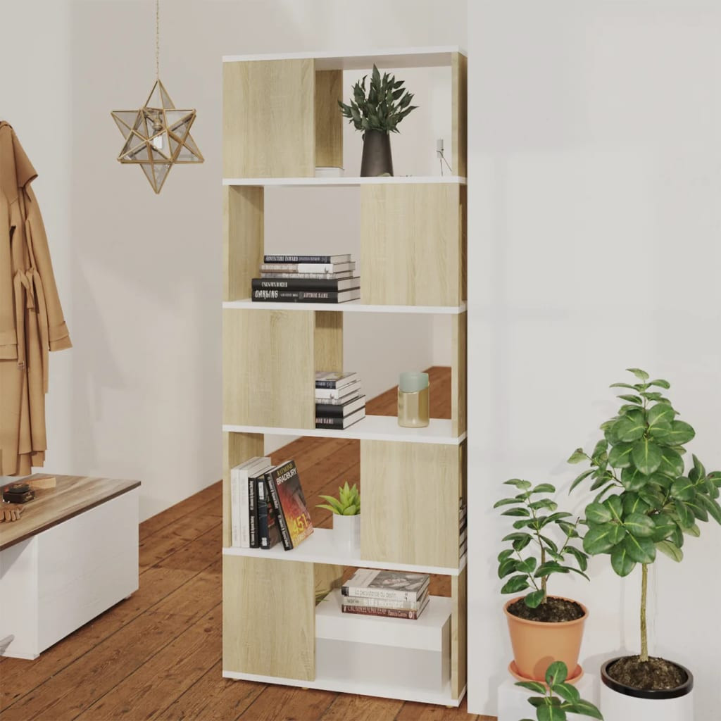 vidaXL Bücherregal Raumteiler Weiß Sonoma-Eiche 60x24x155 cm