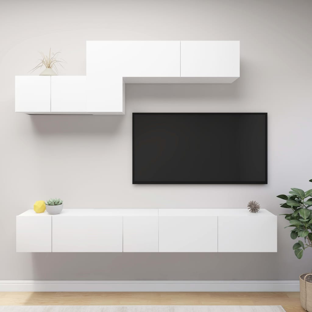 vidaXL 6-tlg. TV-Schrank-Set Weiß Holzwerkstoff
