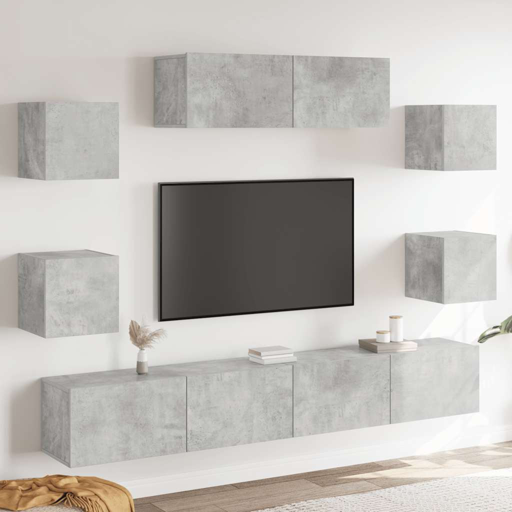 vidaXL 7-tlg. TV-Schrank-Set Betongrau Holzwerkstoff