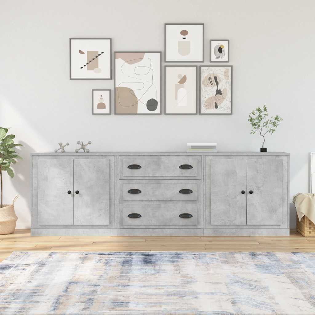 vidaXL Sideboards 3 Stk. Betongrau Holzwerkstoff